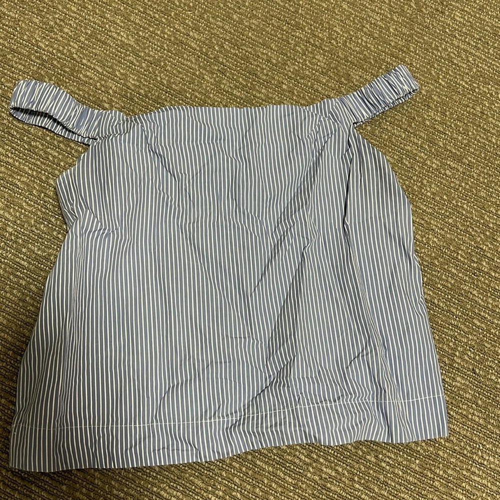 Blue and white striped off the shoulder top